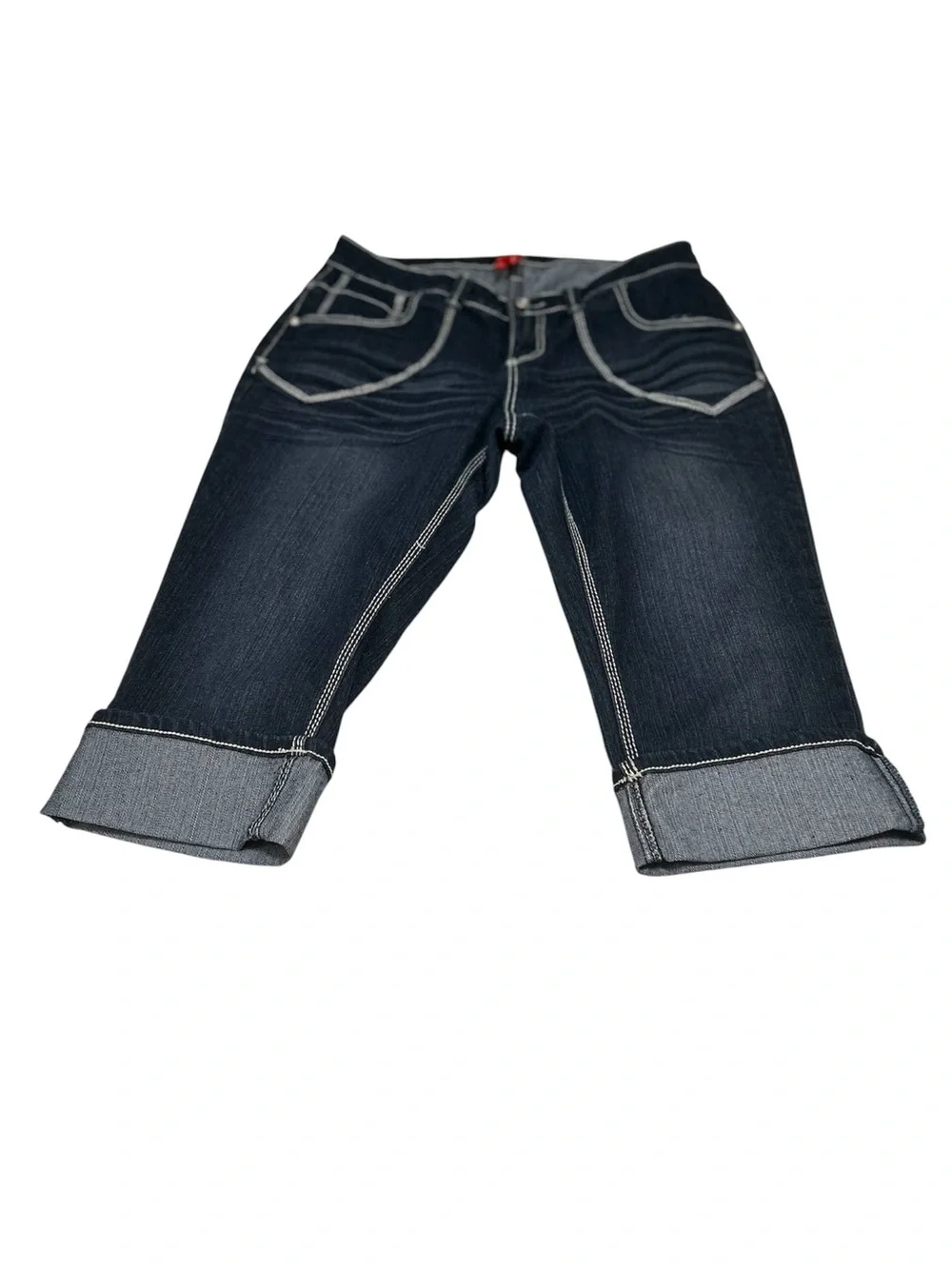 EightyEight Dark Blue Cropped Capri Jeans Contrast Stitching Cotton Spandex Sz16